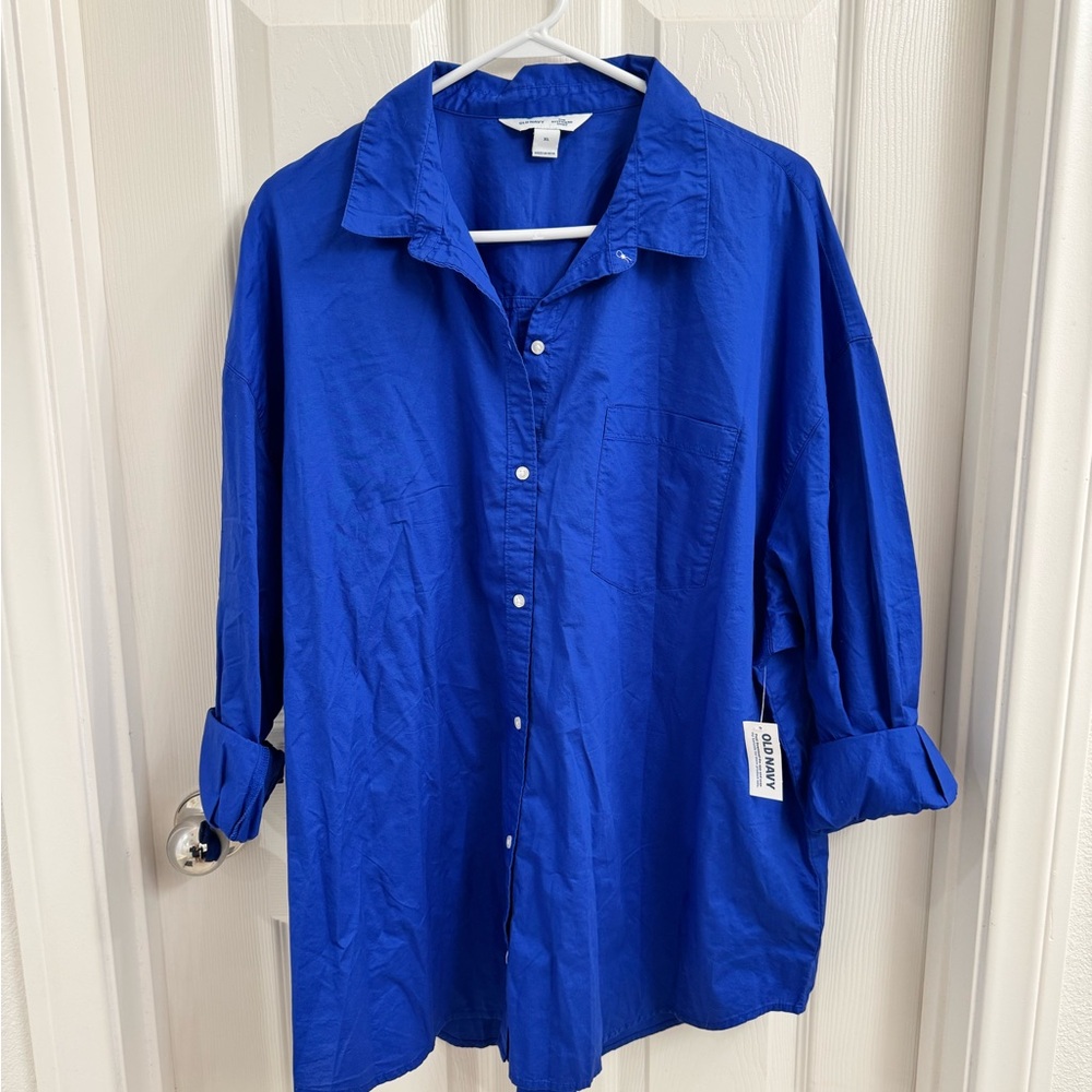 Old Navy Women's Royal Blue Button-Down Shirt